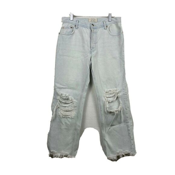 We The Free Jeans 27 Womens Light Blue Distressed High Rise Button Fly Ankle - Picture 1 of 8